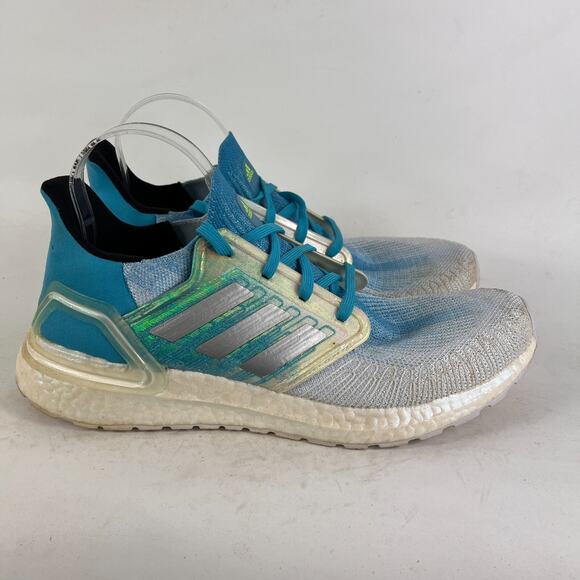 Adidas ultraboost 20 mens 10.5 blue shimmer white signal cyan athletic sneakers - Picture 2 of 11